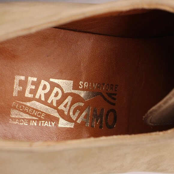 Salvatore Ferragamo Men's 9.5 D Tan Suede Plain-toe Derby Dress Oxford Shoes - Picture 10 of 14